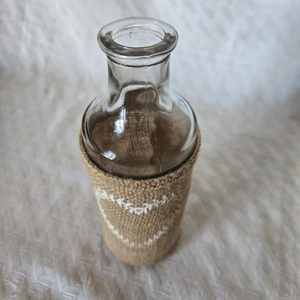 Rustic Burlap Heart Glass Vase Bottle